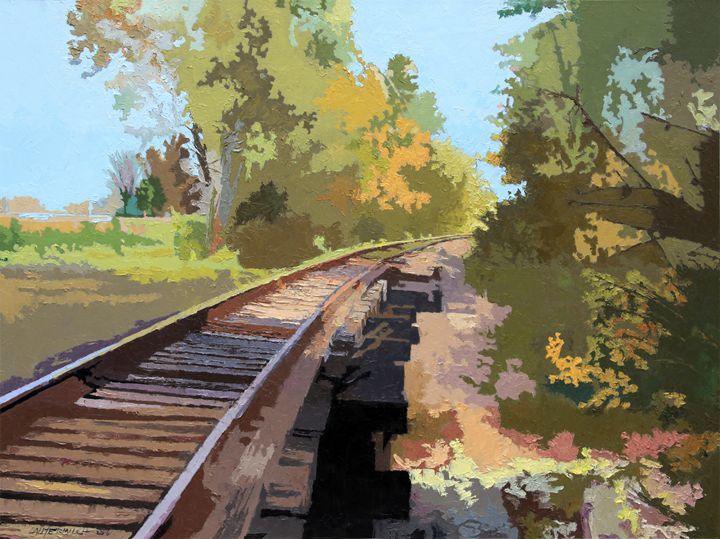 720x539 Going Down The Railroad Track - Train Track Painting