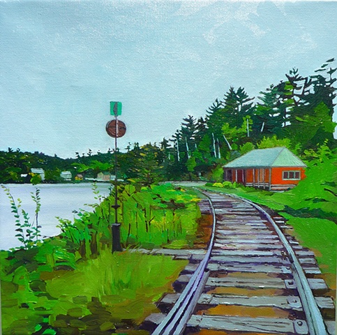 483x480 Julie Goulding Fine Art Paintings - Train Track Painting