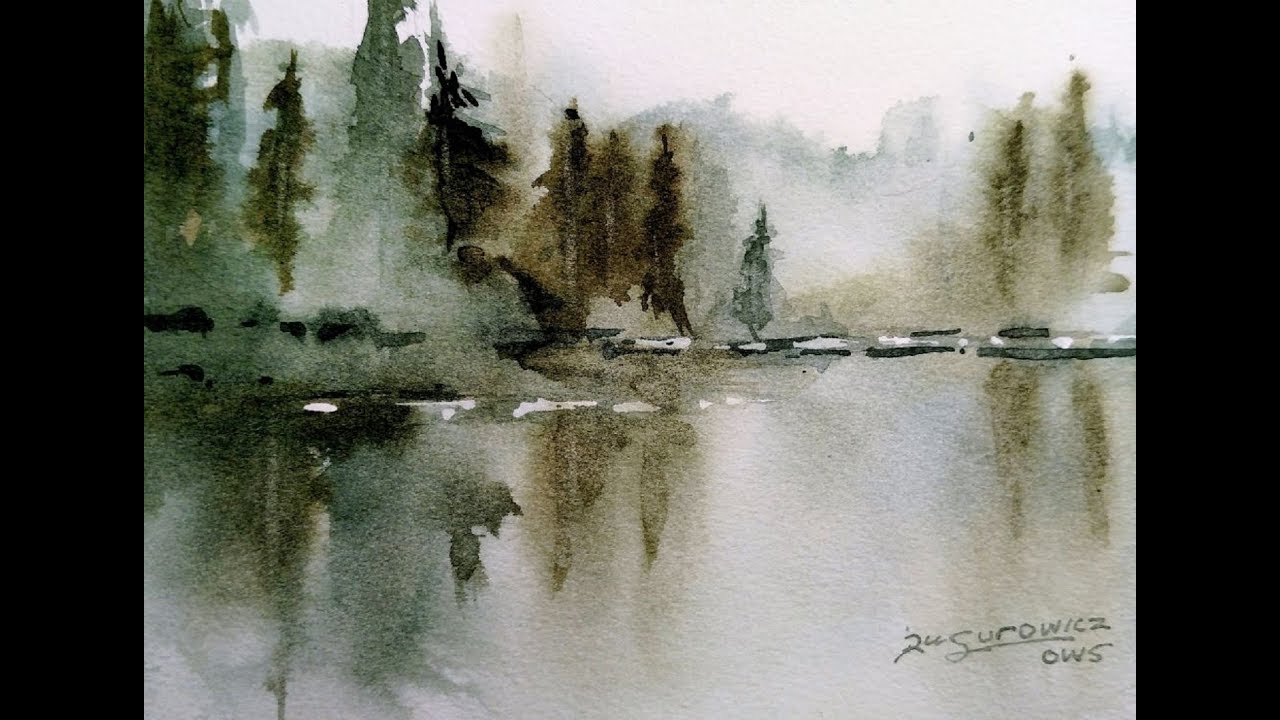 1280x720 Loose Transparent Watercolor Painting Demonstration Misty Lake - Transparent Painting