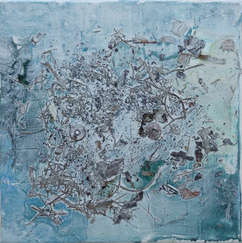 770x774 Saatchi Art Blue Beach Trash Smiley Painting By Doris Duschelbauer - Trash Painting