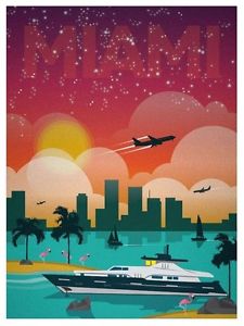225x300 Miami Retro Art Vintage Travel Poster Print Painting For Glass - Travel Painting