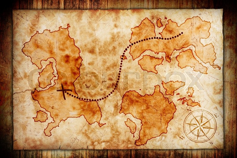 800x533 Old Treasure Map, On Wooden Grunge Background Stock Photo - Treasure Map Painting