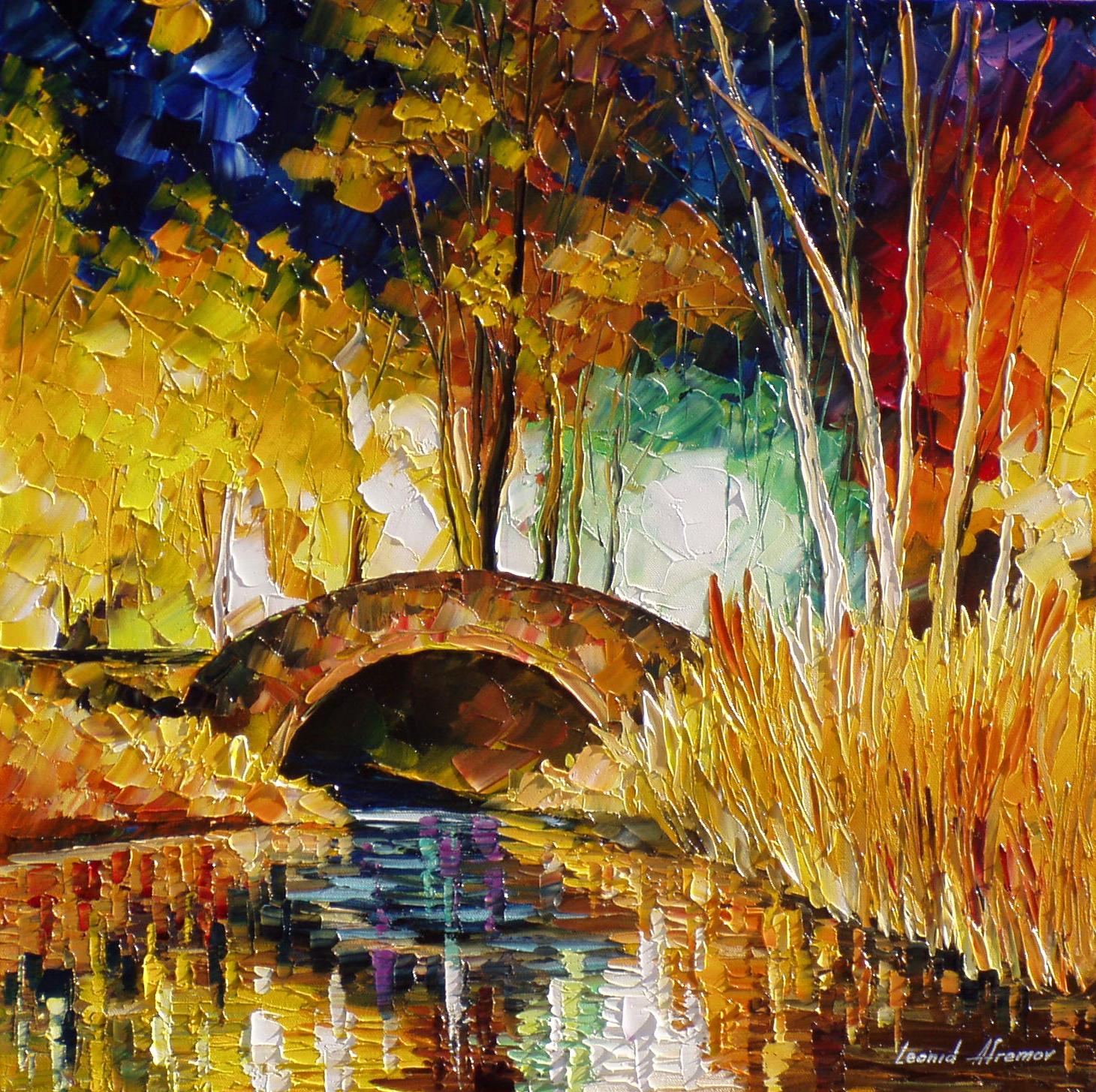 1460x1455 Treasure Bridge Palette Knife Oil Painting On Canvas By Leonid - Treasure Painting