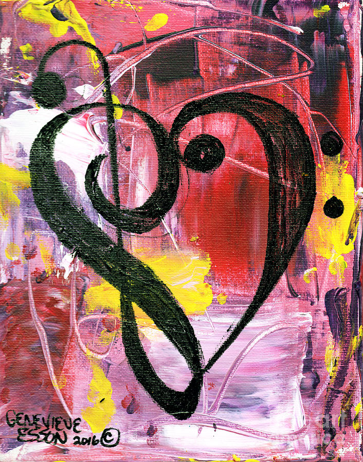 706x900 Treble Bass Heart Clef Painting By Genevieve Esson - Treble Clef Painting