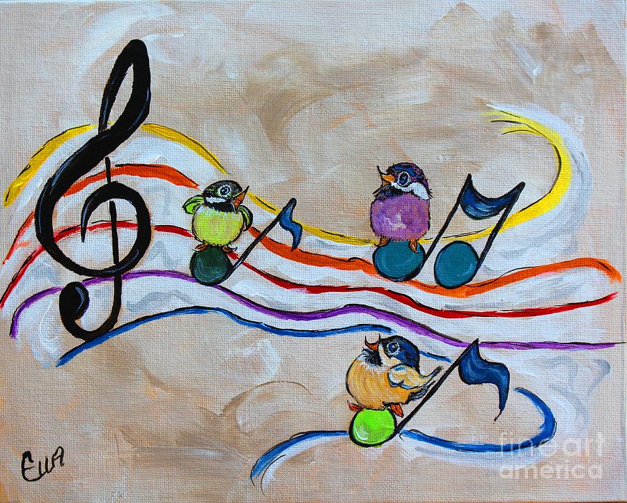 900x722 Treble Clef Trio Painting By Ella Kaye Dickey - Treble Clef Painting
