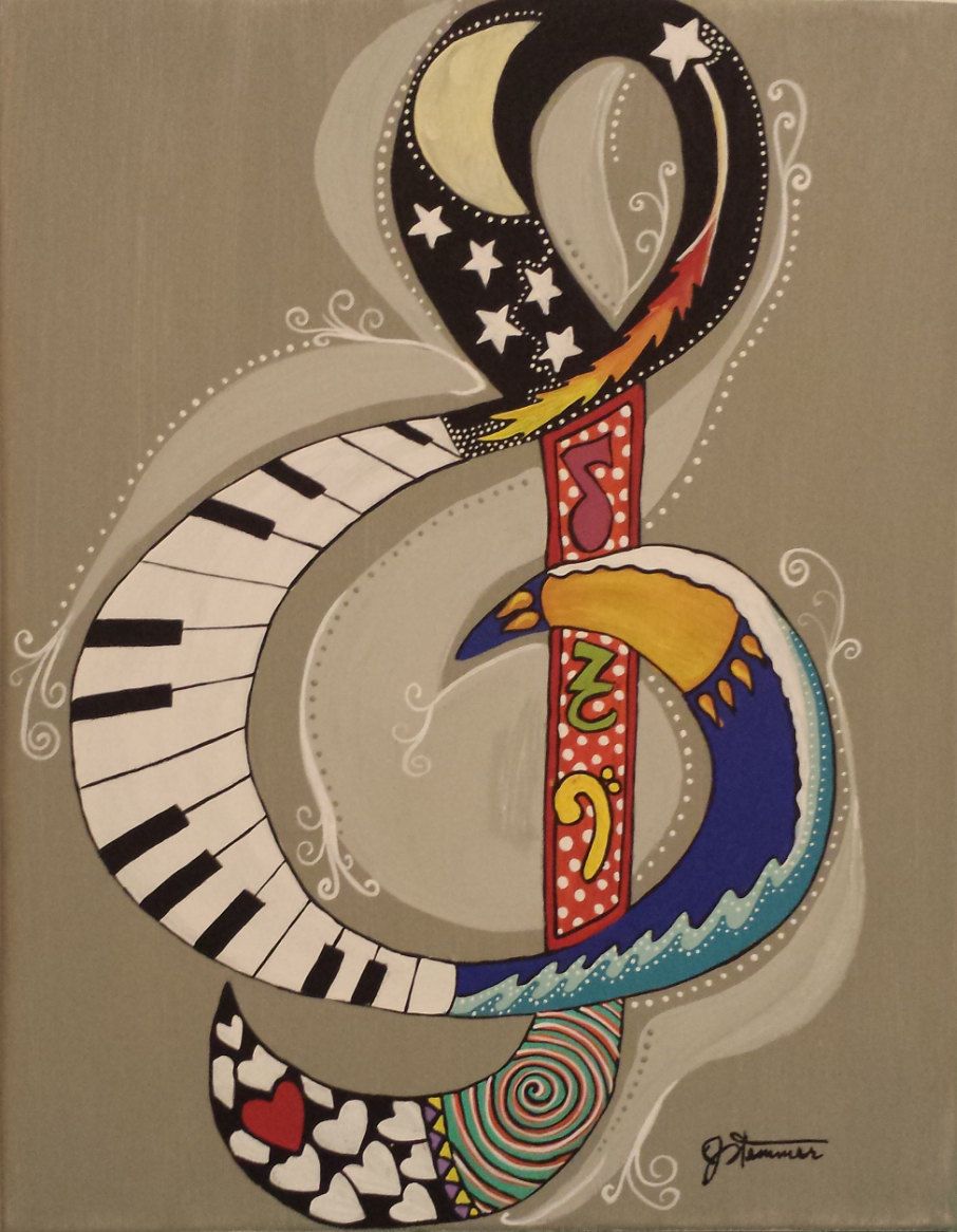906x1166 Music Treble Clef Hand Painted Acrylic Painting On By Artbyj9 - Treble Clef Painting