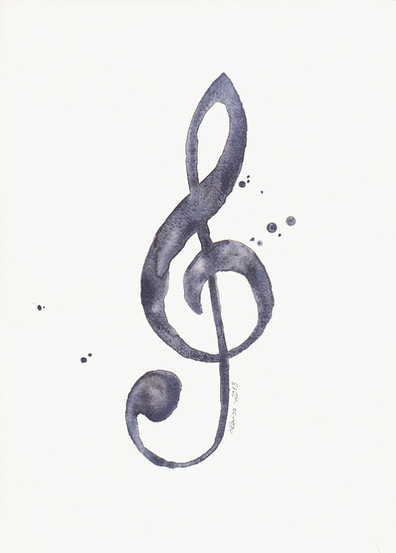 570x797 Watercolor Treble Clef - Treble Clef Painting