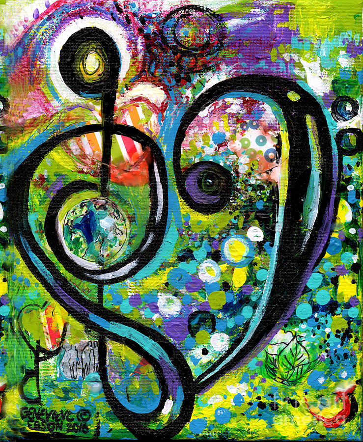 739x900 Heart Treble Clef With Polka Dots Painting By Genevieve Esson - Treble Clef Painting