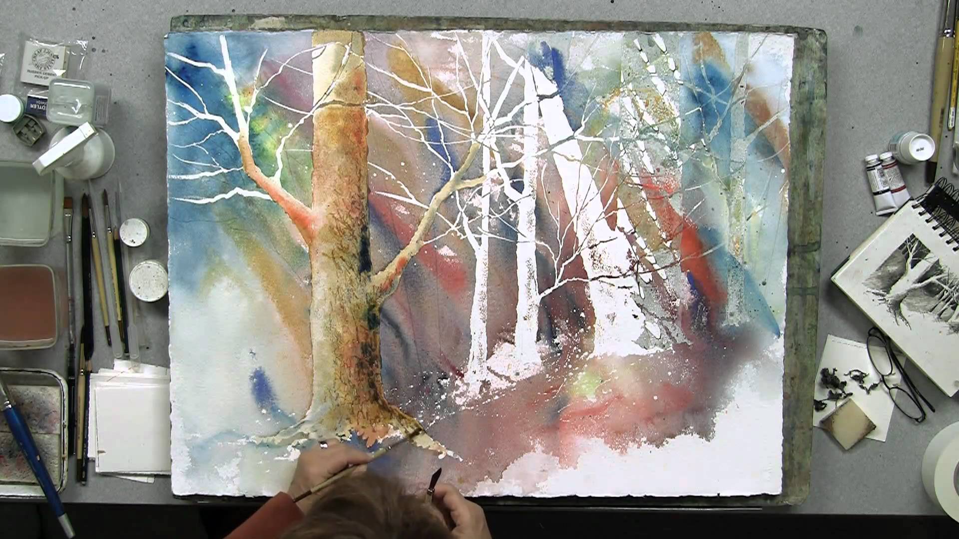 1920x1080 Tree Bark Texture In Watercolor With Linda Baker - Tree Bark Painting
