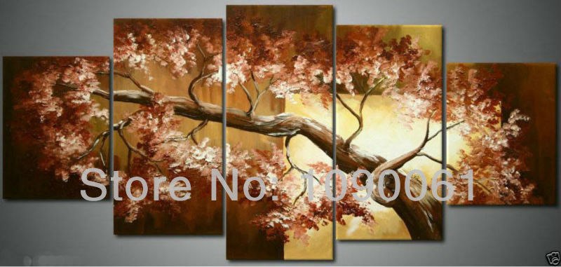 800x381 Hand Painted Abstract Leaf Paintings Tree Branch Canvas Art 5pc - Tree Branch Painting