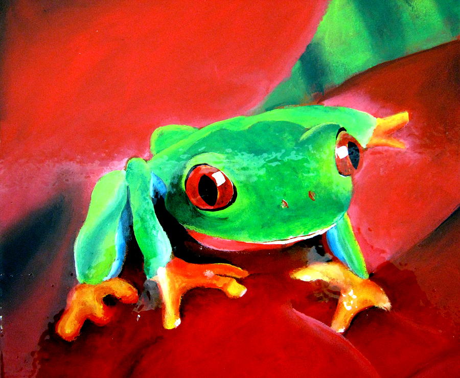 900x740 Green Tree Frog Painting By Tania Kay - Tree Frog Painting