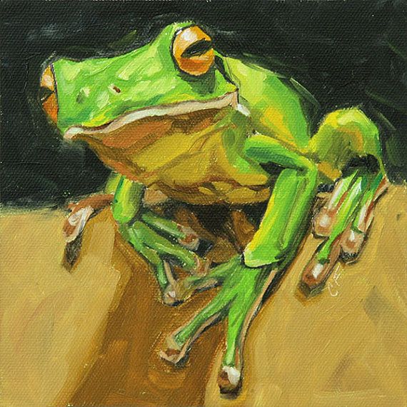 570x570 Animal Art Original Oil Painting Of A Tree Frog By Finnellfineart - Tree Frog Painting