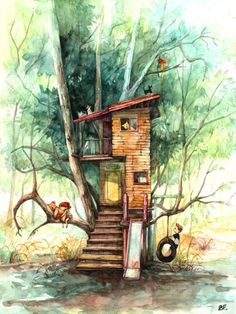 236x314 How Cute Is This Illustration For A Children's Book - Tree House Painting