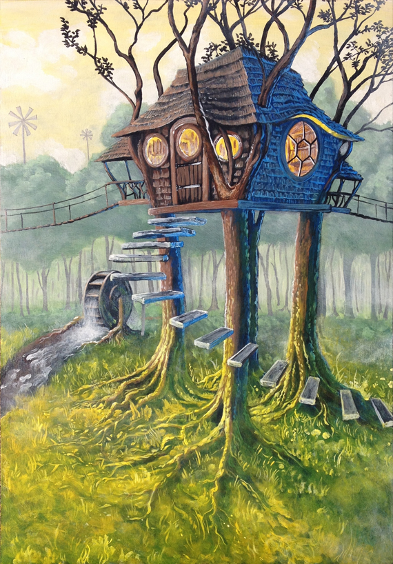 570x818 Misty Forest Treehouse (Commissioned Work) - Tree House Painting