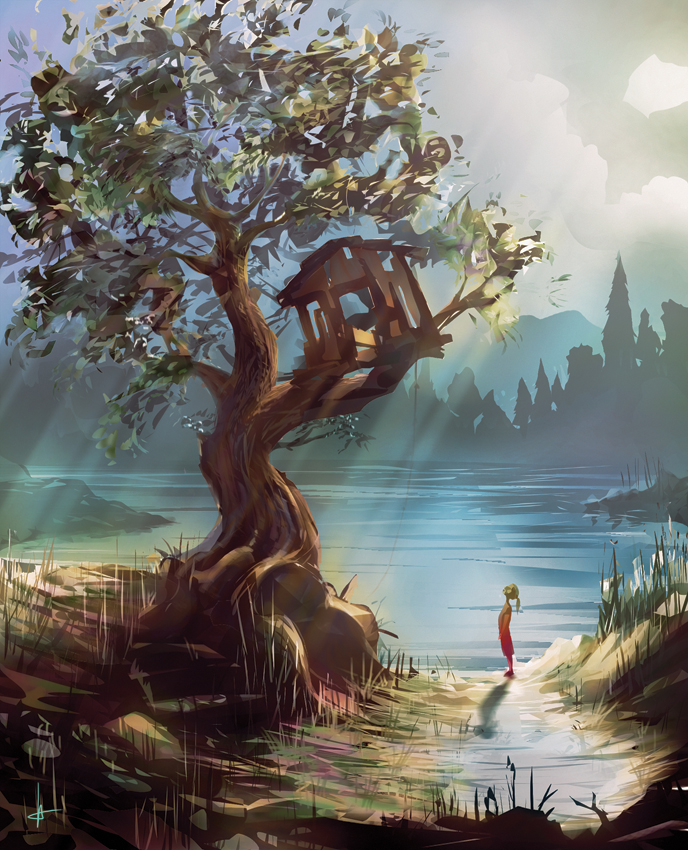 688x850 Old Treehouse By E Will - Tree House Painting