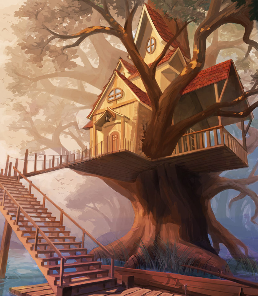 833x958 Treehouse By The Lake By Lzbrothers - Tree House Painting
