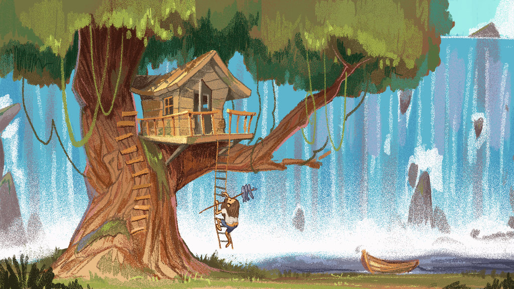 1024x576 Treehouse By Mendigo Amigo - Tree House Painting