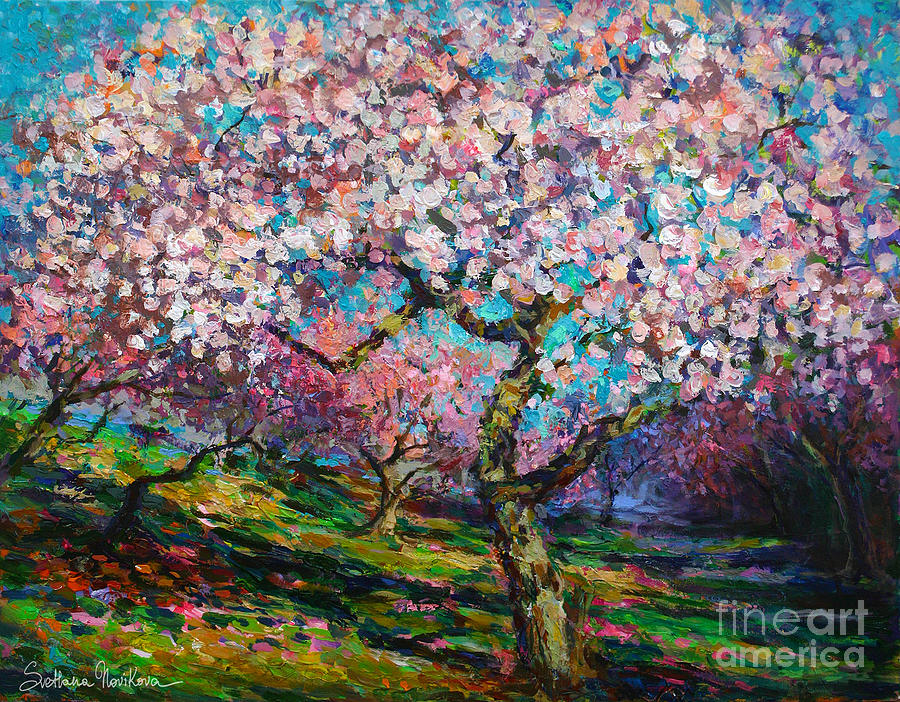 900x702 Impressionistic Spring Blossoms Trees Landscape Painting Svetlana - Tree Impressionist Painting