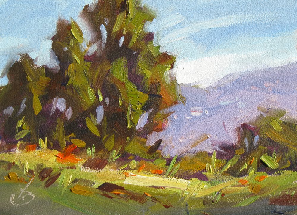 1000x723 Tom Brown Fine Art Trees, Mountains, 5x7 Inch Impressionist - Tree Impressionist Painting