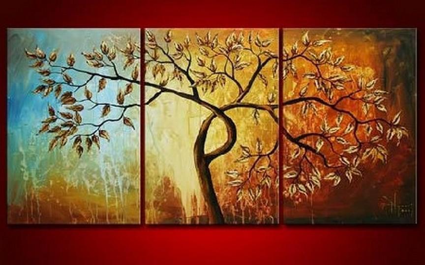 864x539 Canvas Painting, Original Art, Abstract Oil Painting, 3 Piece Wall - Tree Of Life Oil Painting