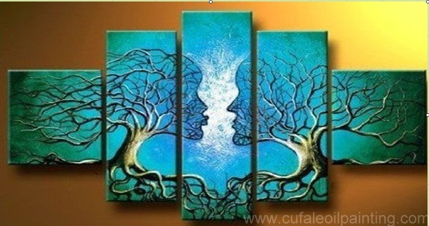 862x455 Handpainted 5 Piece Green Modern Abstract Oil Paintings On Canvas - Tree Of Life Oil Painting