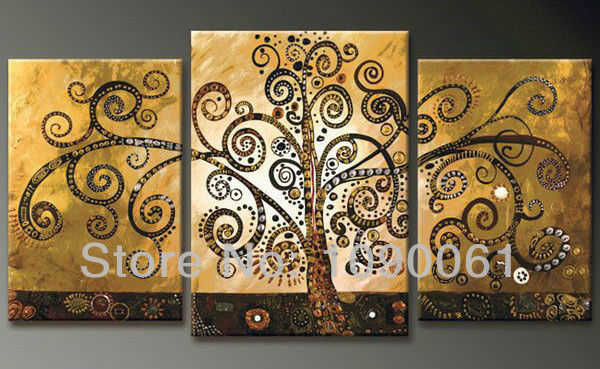 600x369 Hand Painted Gustav Klimt Tree Of Life Wall Paintings Modern Set - Tree Of Life Wall Painting