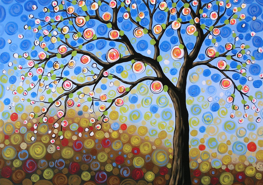 900x635 Original Abstract Landscape Tree Art Painting Blue Sky Mine - Tree Painting