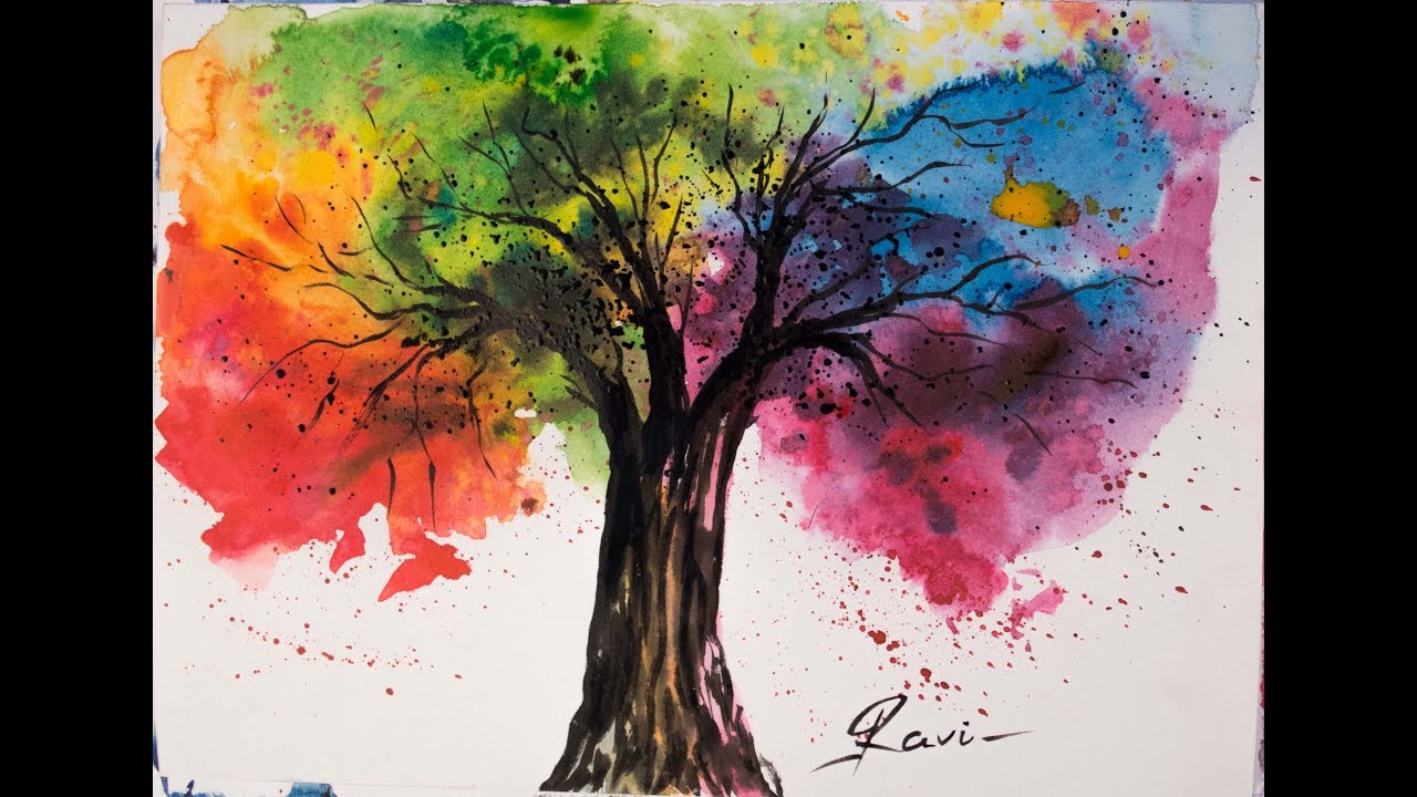 1280x720 Rainbow Tree Watercolor Painting - Tree Painting