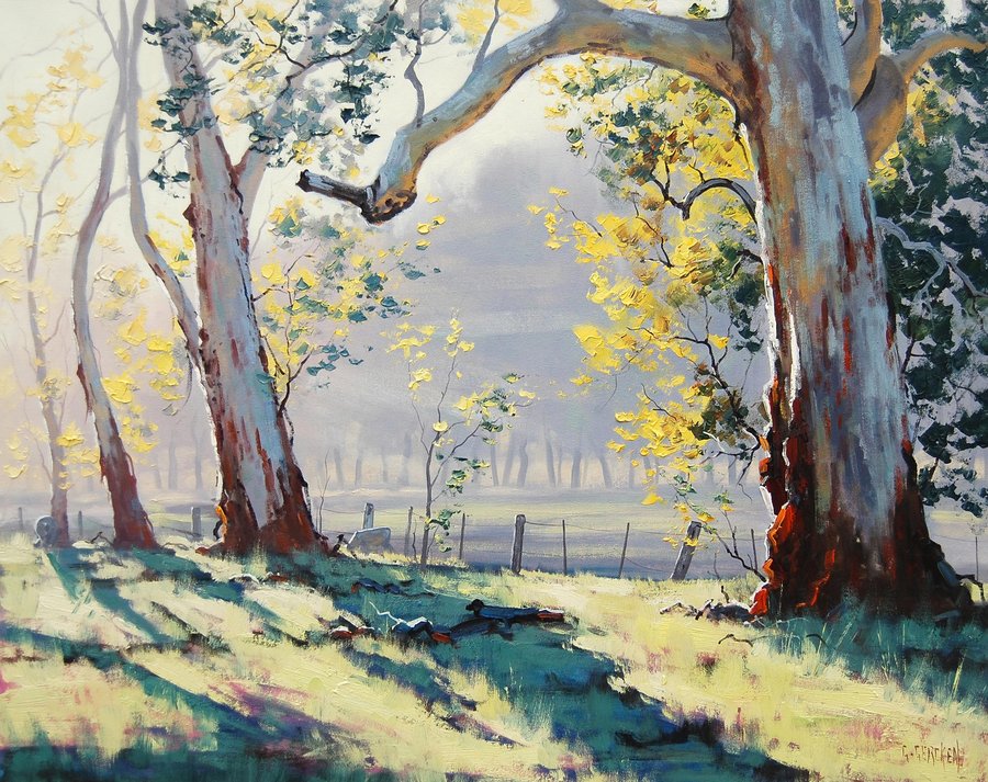 900x713 Australian Gum Trees Painting By Artsaus - Tree Painting