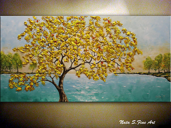 570x428 Fall Tree Painting 48 Turquoise Lake Painting Autumn - Tree Painting