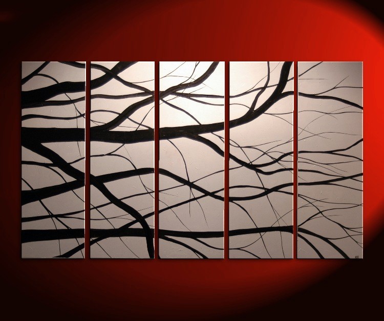 750x627 Black And White Tree Branches Painting Large Art Modern Abstract - Tree Painting Black And White