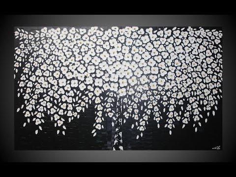 480x360 Abstract Acrylic Painting Tree White Blossoms Step By Step - Tree Painting Black And White