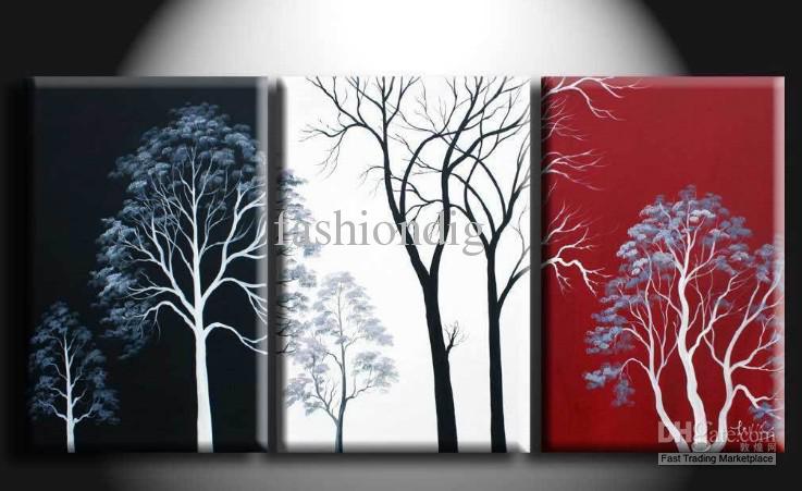 737x451 Abstract Wall Tree Black White Red Oil Painting Canvas Landscape - Tree Painting Black And White