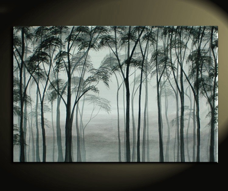 750x627 Aspen Tree Painting Black And White Greyscale Monochrome Art - Tree Painting Black And White