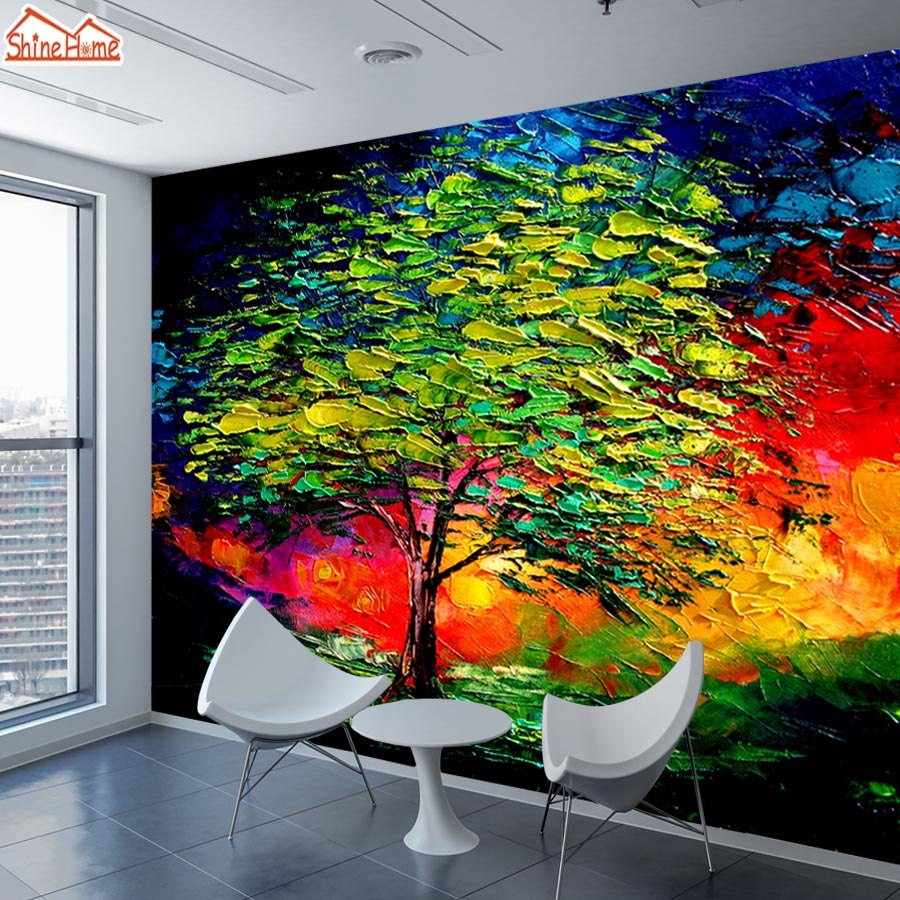 900x900 Shinehome Custom Oil Painting Tree Nature Art Picture Photo - Tree Painting For Kids