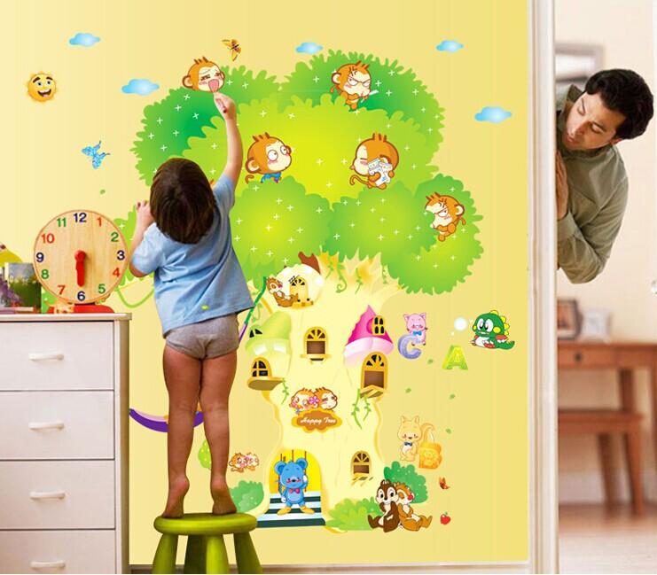 741x649 Diy Animal House Tree Wall Stickers Kids Room Decor Bedroom Wall - Tree Painting For Kids