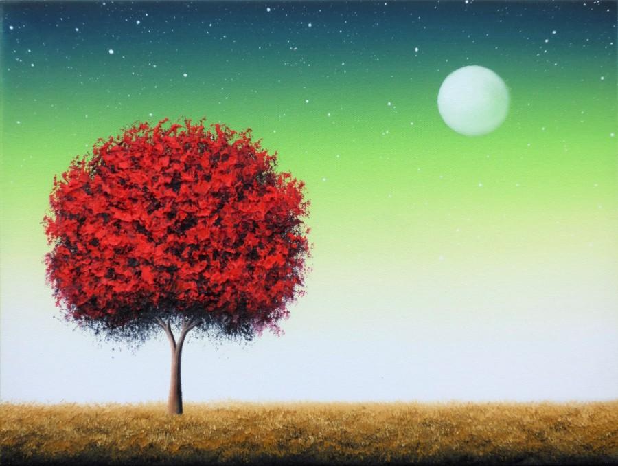 900x678 Original Oil Painting, Red Tree Painting, Canvas Art, Abstract - Tree Painting Images