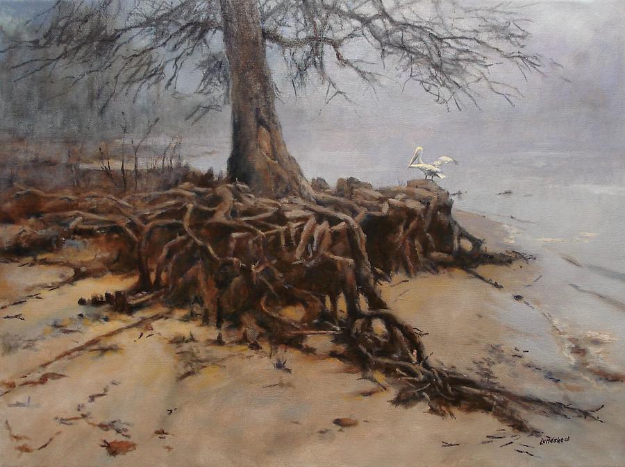 900x673 Tree Roots Painting By Roger Lundskow - Tree Roots Painting