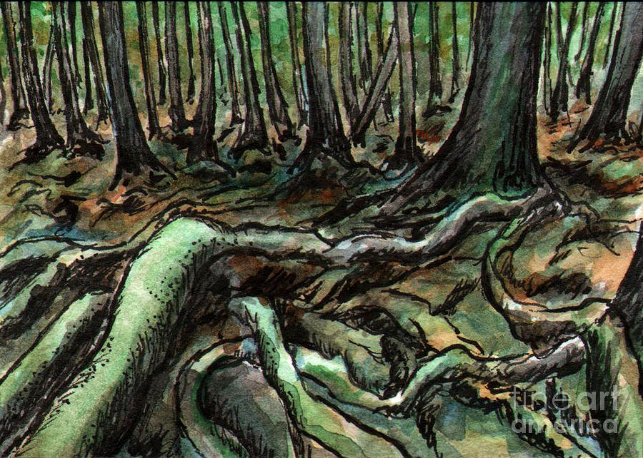 900x642 Ac090 Creepy Tree Roots Painting By Kirohan Art - Tree Roots Painting