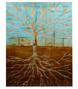 262x300 China Handpainted Modern Golden Wild Tree Roots Oil Painting (Lh - Tree Roots Painting
