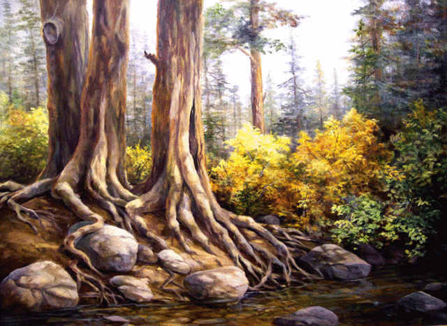 640x467 Gallery Of Paintings By Pat Landscape Tree Roots - Tree Roots Painting