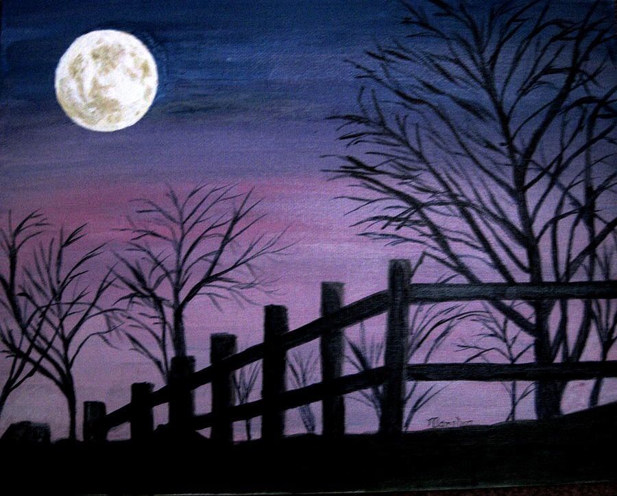 900x723 I Love The Moon. Purple Sky And Tree Silhouette Painting Idea, Art - Tree Silhouette Painting