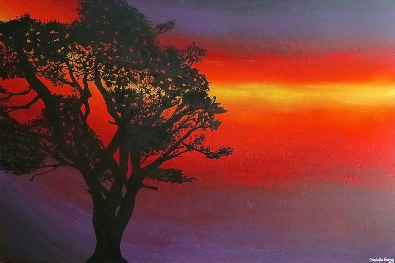 770x513 Saatchi Art Sunset Tree Silhouette Painting By Charlotte Gurran - Tree Silhouette Painting