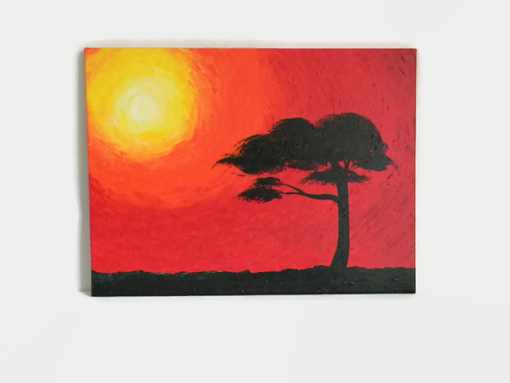 570x428 Tree Silhouette Original Acrylic Painting 18x24 - Tree Silhouette Painting