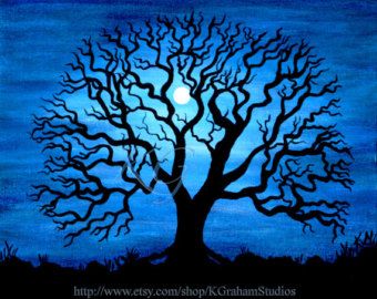 340x270 Night Sky Owl Silhouette Acrylic Night Tree 8x10 Photographic - Tree Silhouette Painting