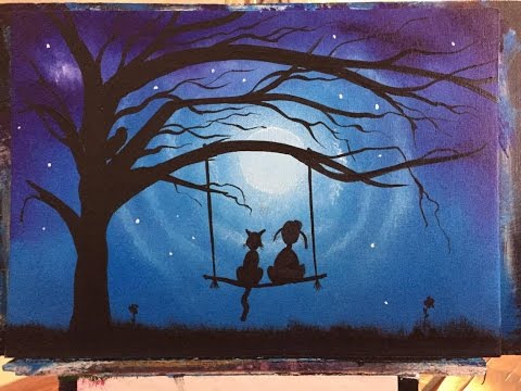 480x360 81. Girl On Swing Acrylic - Tree Swing Painting