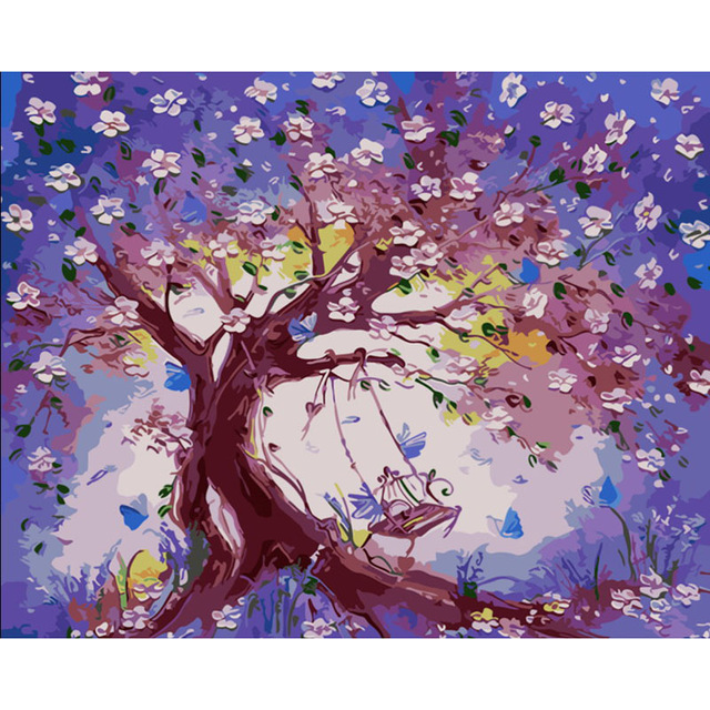 640x640 Flower Tree Swing Diy Painting By Numbers Kits Paint On Canvas - Tree Swing Painting