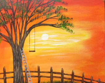 340x270 Palm Trees Full Moon Hammock Painting 18 X 24 Acrylic On Stretched - Tree Swing Painting