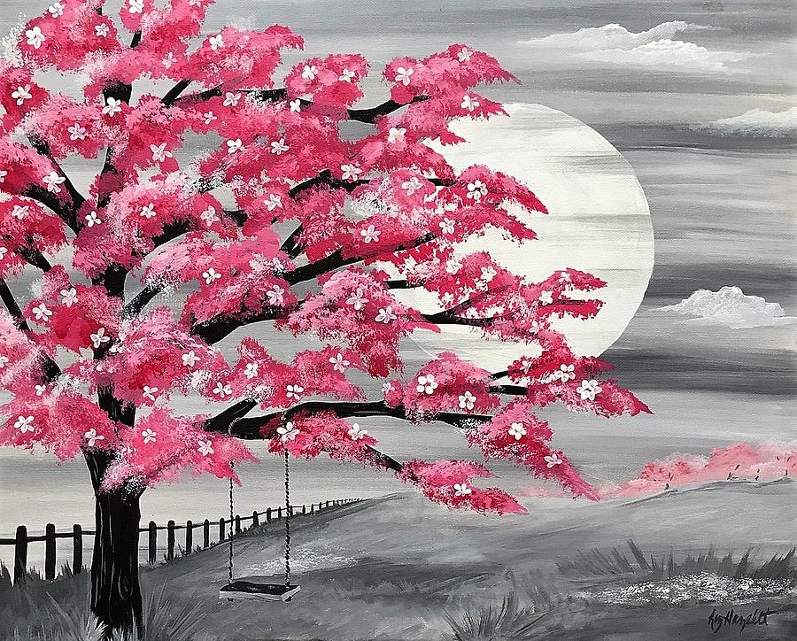 900x724 Pink Tree Swing Painting By Elizabeth Hazelet - Tree Swing Painting