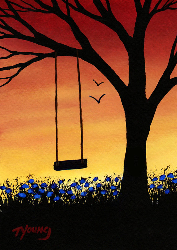 570x807 Tree Swing Modern Folk Art Print Of Todd Young Painting Last - Tree Swing Painting